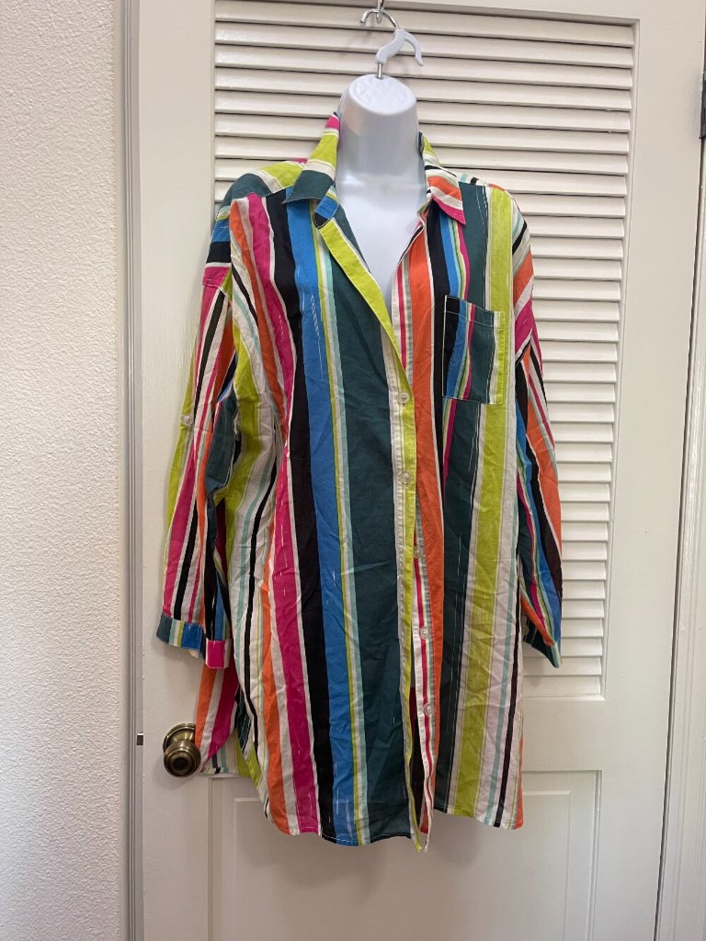 Anne Cole Multi Stripe Boyfriend Swimsuit Cover-Up XL - Picture 3 of 9